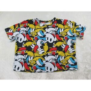 Disney Shirt‎ Womens 2XL XXL White Mickey Donald All Over Print Crop Top Ladies*